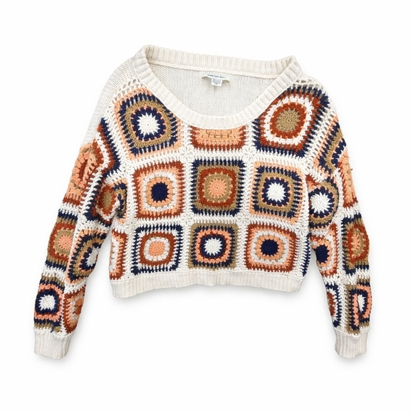 American Eagle Outfitters Sweaters - American Eagle XS Crochet Granny Square Boho Cropped Sweater
